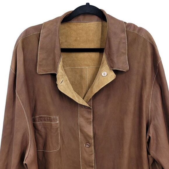 Mens Vintage 70's Jacket Leather Lightweight Reversible Western Rodeo Brown 3XT - Picture 8 of 17